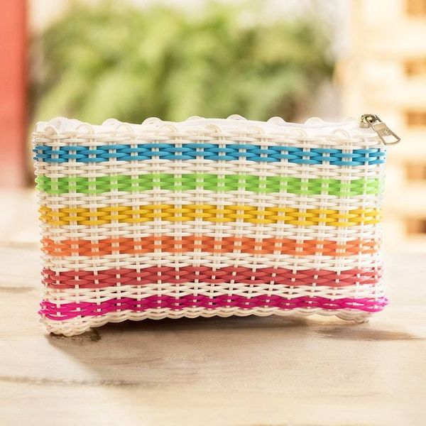 Alternate image for Handwoven Rainbow Colored Cosmetic Clutch Made Revived Rainbow