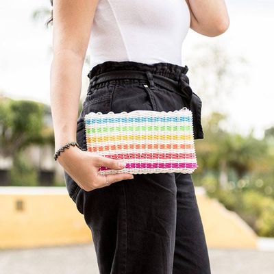 Alternate image for Handwoven Rainbow Colored Cosmetic Clutch Made Revived Rainbow