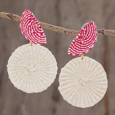 Alternate image for Natural Fiber Dangle Earrings in Chili and Alabaster Gifts of the Earth in Chili