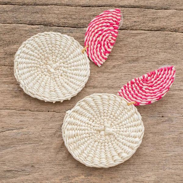 Alternate image for Natural Fiber Dangle Earrings in Chili and Alabaster Gifts of the Earth in Chili