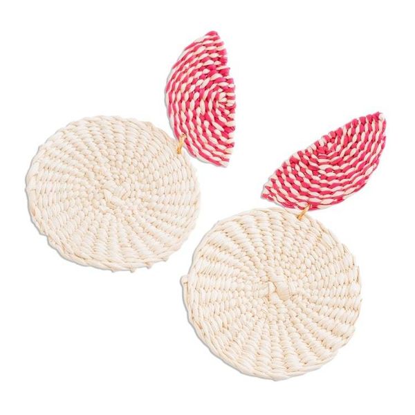 Alternate image for Natural Fiber Dangle Earrings in Chili and Alabaster Gifts of the Earth in Chili