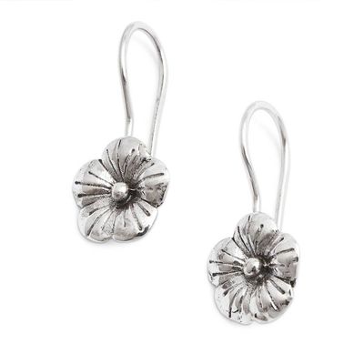 Alternate image for Polished Floral Sterling Silver Drop Earrings from Bali Little Hibiscus