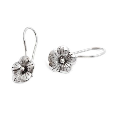 Alternate image for Polished Floral Sterling Silver Drop Earrings from Bali Little Hibiscus