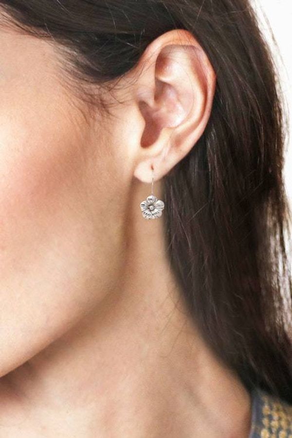Alternate image for Polished Floral Sterling Silver Drop Earrings from Bali Little Hibiscus