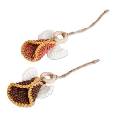 Alternate image for Set of 5 Handmade Warm-Toned Cotton and Wood Angel Ornaments Tender Hope