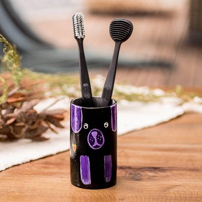 Alternate image for Dog-Themed Ceramic Decorative Vase Utensil and Pen Holder Black Loyal Organizer