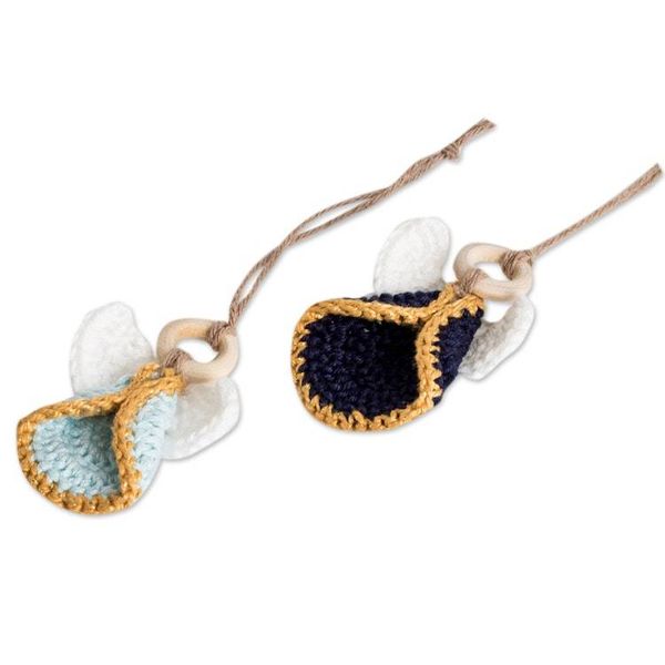 Alternate image for Set of 5 Handmade Blue-Toned Cotton and Wood Angel Ornaments Magical Hope