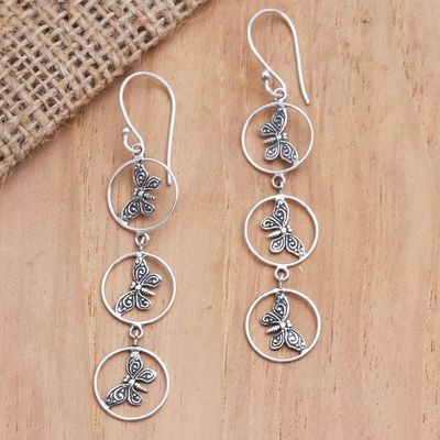 Alternate image for Sterling Silver Butterfly-Motif Dangle Earrings Nested Butterflies