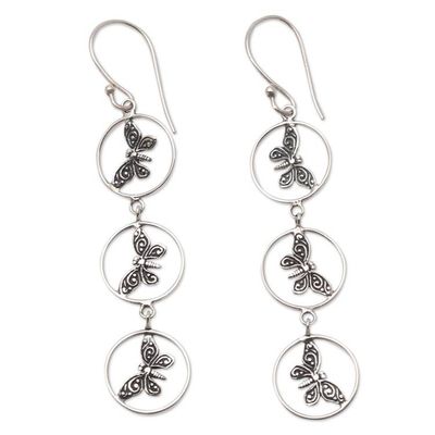 Alternate image for Sterling Silver Butterfly-Motif Dangle Earrings Nested Butterflies