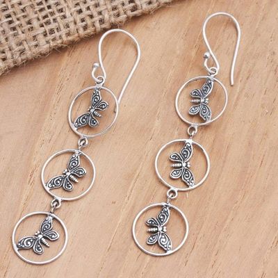 Alternate image for Sterling Silver Butterfly-Motif Dangle Earrings Nested Butterflies