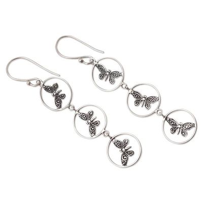Alternate image for Sterling Silver Butterfly-Motif Dangle Earrings Nested Butterflies