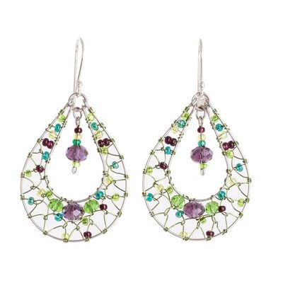 Alternate image for Double Drop Dangle Earrings in Green and Purple Crystals Green and Purple Sparkle