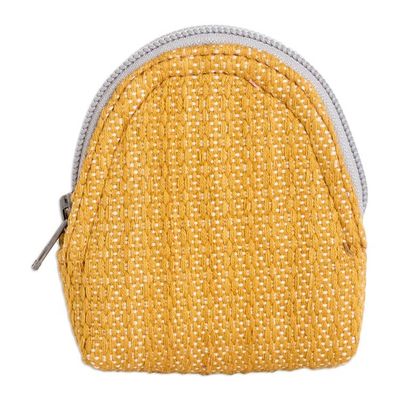 Alternate image for Yellow Cotton Keychain Coin Purse Hand-Woven in Guatemala Weaving Stories in Yellow