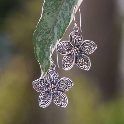 Alternate image for Oxidized and Polished Floral Sterling Silver Dangle Earrings Grand Plumeria