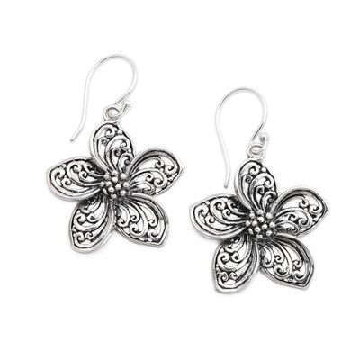 Alternate image for Oxidized and Polished Floral Sterling Silver Dangle Earrings Grand Plumeria