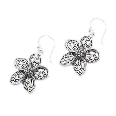 Alternate image for Oxidized and Polished Floral Sterling Silver Dangle Earrings Grand Plumeria