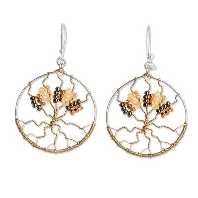 Alternate image for Tree of Life Dangle Earrings with Crystal and Glass Beads Golden Tree