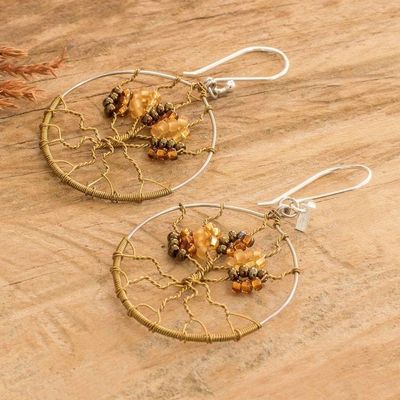 Alternate image for Tree of Life Dangle Earrings with Crystal and Glass Beads Golden Tree