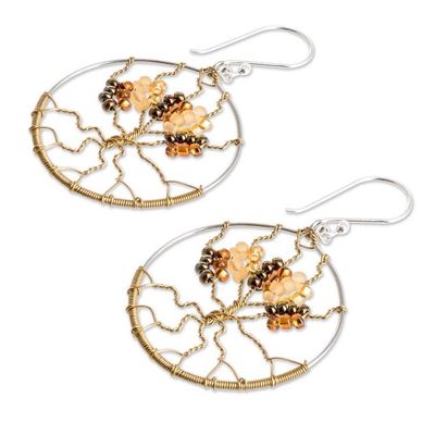 Alternate image for Tree of Life Dangle Earrings with Crystal and Glass Beads Golden Tree