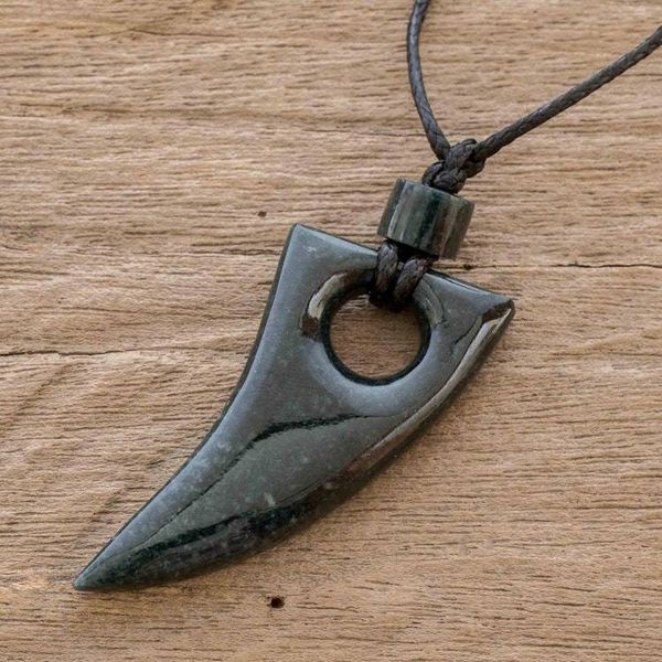 Alternate image for Guatemalan Natural Dark Green Jade Pendant Necklace Colmillo