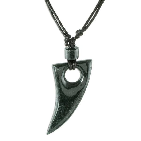 Alternate image for Guatemalan Natural Dark Green Jade Pendant Necklace Colmillo