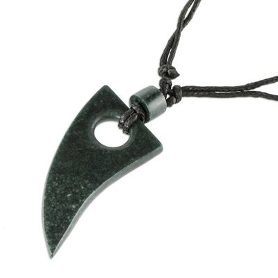 Alternate image for Guatemalan Natural Dark Green Jade Pendant Necklace Colmillo