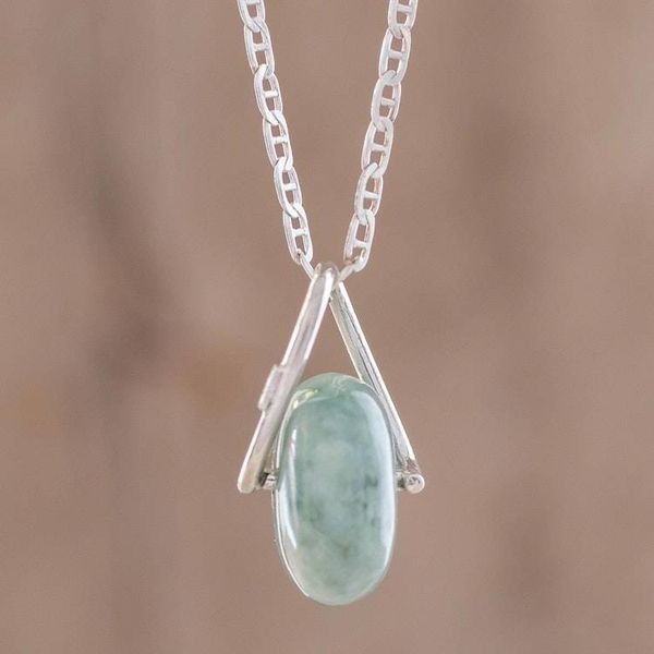 Alternate image for Round Light Green Jade Pendant Necklace from Guatemala Light Green Wheel of Fortune