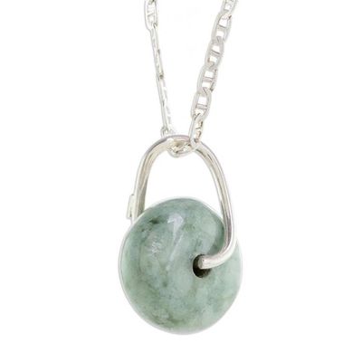 Alternate image for Round Light Green Jade Pendant Necklace from Guatemala Light Green Wheel of Fortune