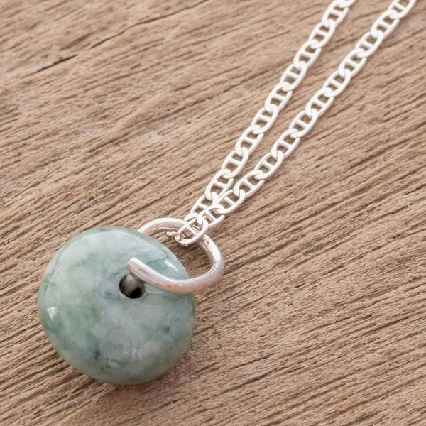Alternate image for Round Light Green Jade Pendant Necklace from Guatemala Light Green Wheel of Fortune