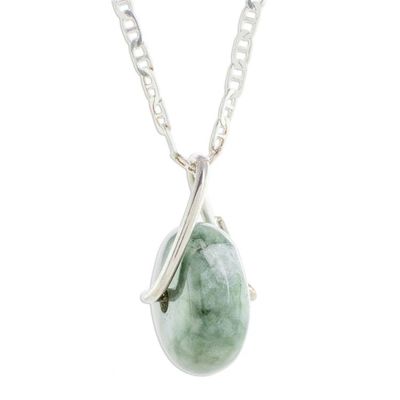 Alternate image for Round Light Green Jade Pendant Necklace from Guatemala Light Green Wheel of Fortune