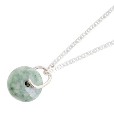 Alternate image for Round Light Green Jade Pendant Necklace from Guatemala Light Green Wheel of Fortune