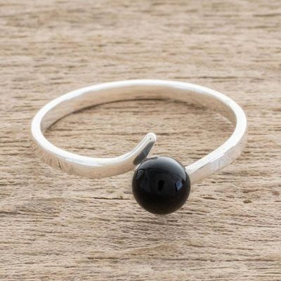 Alternate image for Round Jade Single-Stone Ring in Black from Guatemala Abstract Orb in Black