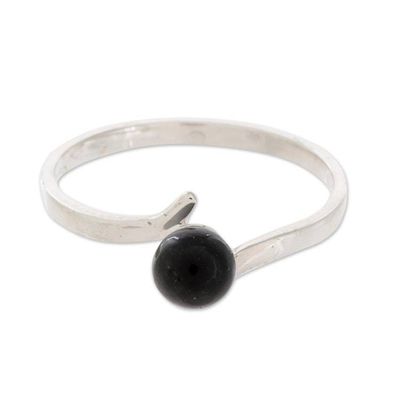 Alternate image for Round Jade Single-Stone Ring in Black from Guatemala Abstract Orb in Black