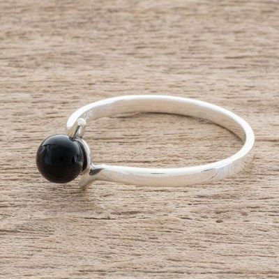 Alternate image for Round Jade Single-Stone Ring in Black from Guatemala Abstract Orb in Black