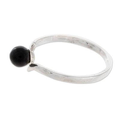 Alternate image for Round Jade Single-Stone Ring in Black from Guatemala Abstract Orb in Black