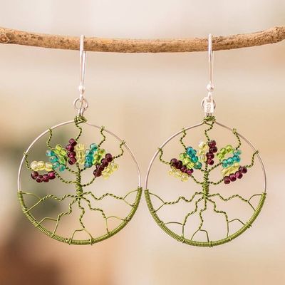 Alternate image for Tree-Themed Green Crystal and Glass Beaded Dangle Earrings Roots of Vitality in Green