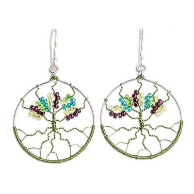 Alternate image for Tree-Themed Green Crystal and Glass Beaded Dangle Earrings Roots of Vitality in Green
