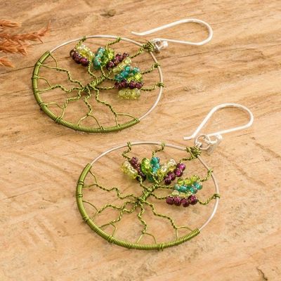 Alternate image for Tree-Themed Green Crystal and Glass Beaded Dangle Earrings Roots of Vitality in Green