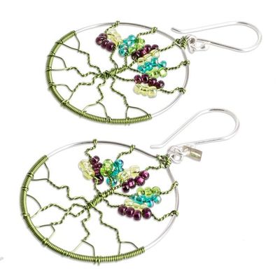 Alternate image for Tree-Themed Green Crystal and Glass Beaded Dangle Earrings Roots of Vitality in Green