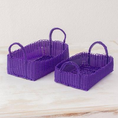 Alternate image for Two Recycled Handwoven Baskets in Purple from Guatemala Home Warmth in Regal Purple