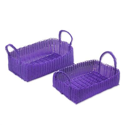 Alternate image for Two Recycled Handwoven Baskets in Purple from Guatemala Home Warmth in Regal Purple