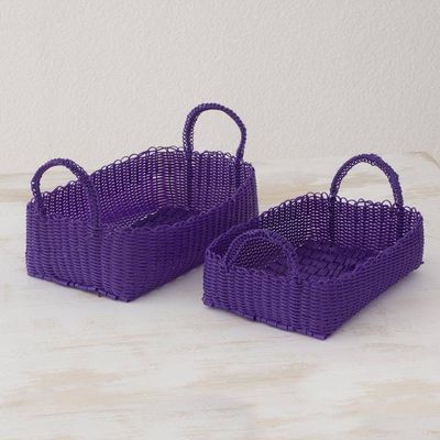 Alternate image for Two Recycled Handwoven Baskets in Purple from Guatemala Home Warmth in Regal Purple