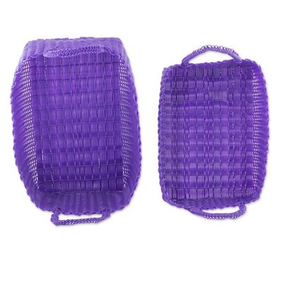 Alternate image for Two Recycled Handwoven Baskets in Purple from Guatemala Home Warmth in Regal Purple