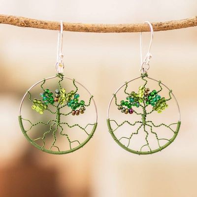Alternate image for Crystal  Glass Beaded Tree of Life Dangle Earrings in Green Green Tree