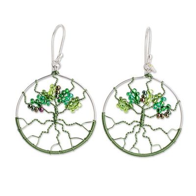 Alternate image for Crystal  Glass Beaded Tree of Life Dangle Earrings in Green Green Tree