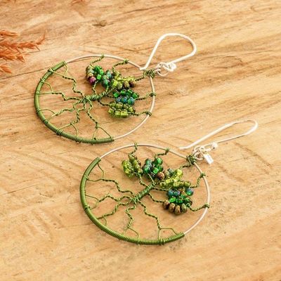 Alternate image for Crystal  Glass Beaded Tree of Life Dangle Earrings in Green Green Tree