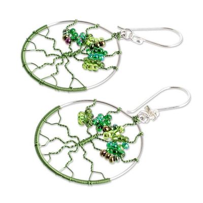 Alternate image for Crystal  Glass Beaded Tree of Life Dangle Earrings in Green Green Tree