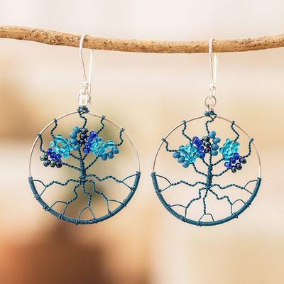 Alternate image for Crystal  Glass Beaded Tree of Life Dangle Earrings in Blue Blue Tree