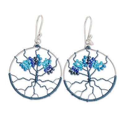 Alternate image for Crystal  Glass Beaded Tree of Life Dangle Earrings in Blue Blue Tree