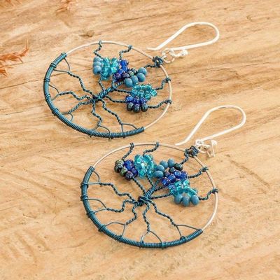 Alternate image for Crystal  Glass Beaded Tree of Life Dangle Earrings in Blue Blue Tree